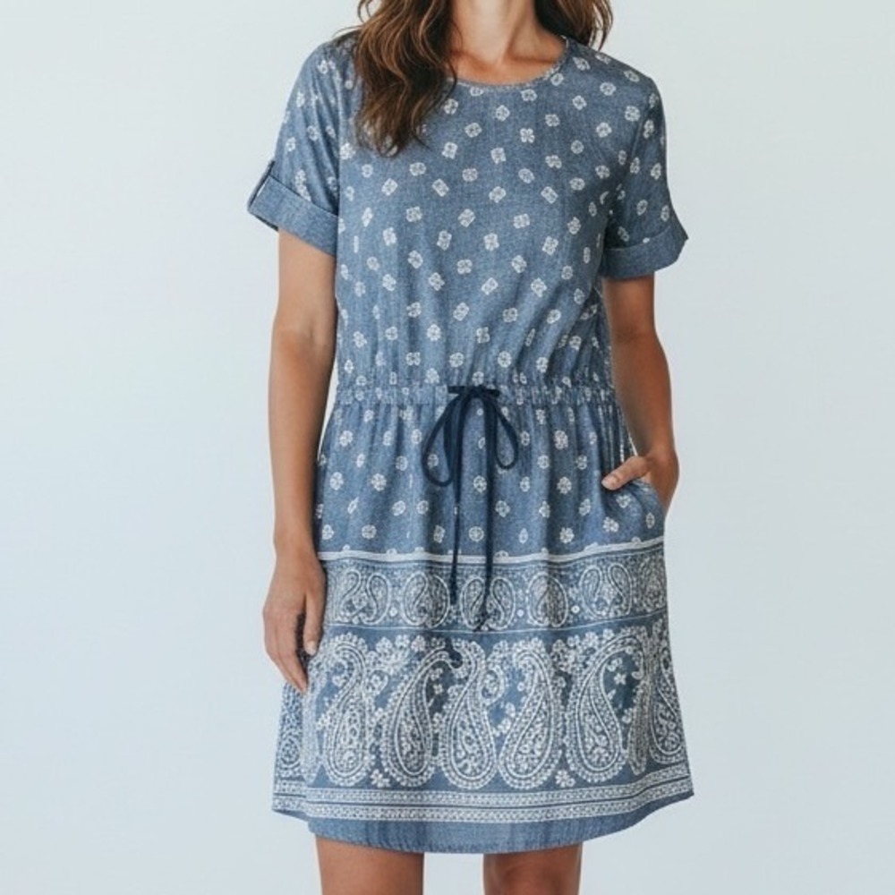 Paisley‎ Print Drawstring Waist Shirt Dress Medium cottage core whimsigoth gap